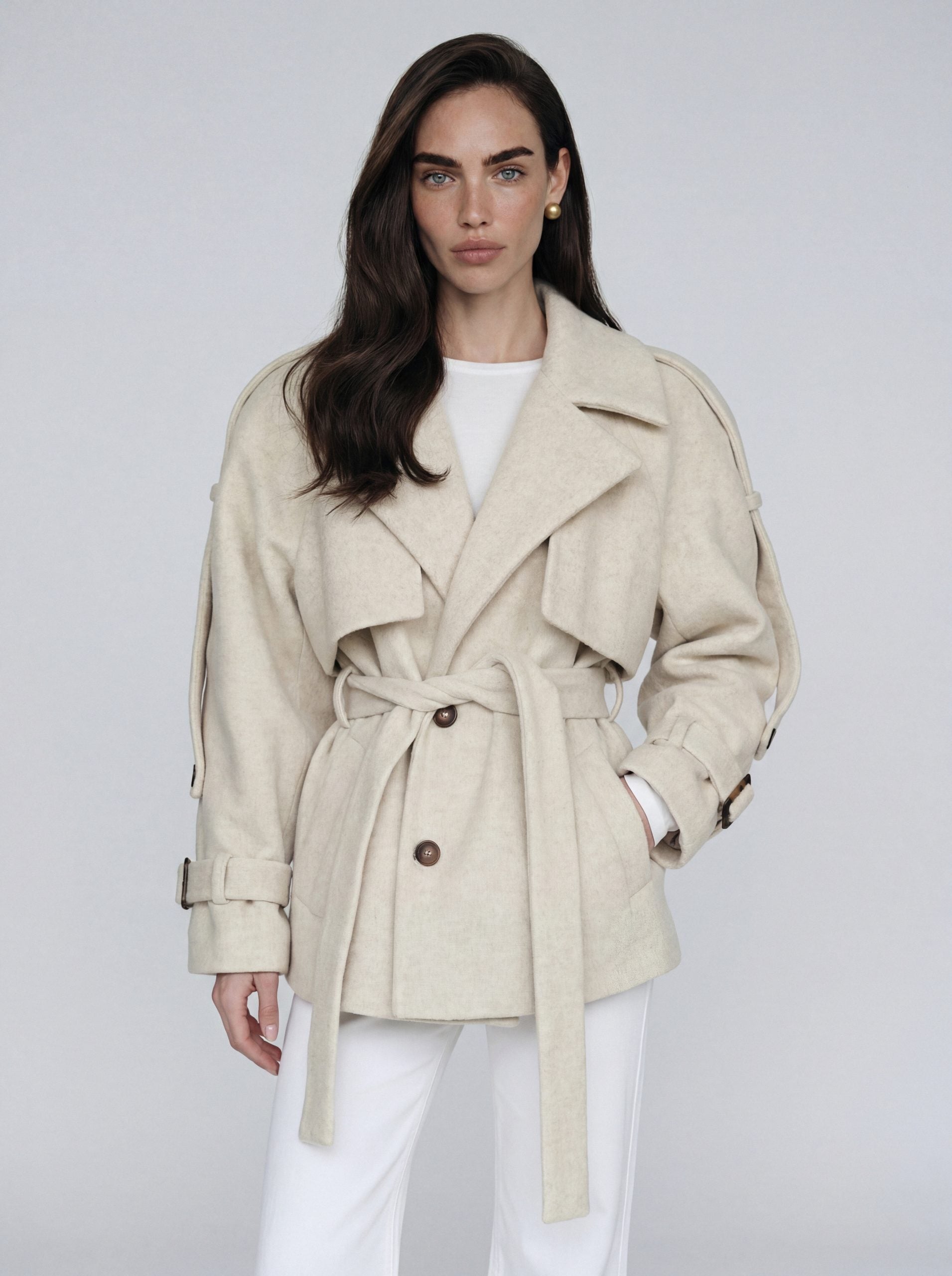 Monte Carlo shortened pea coat, Cream