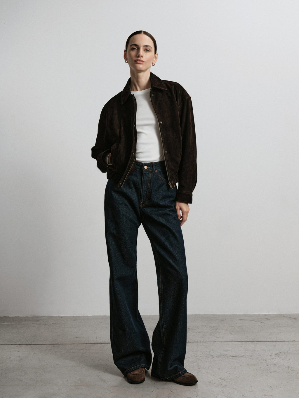 BROOKLYN BABY Genuine Suede Bomber Jacket, Chocolate