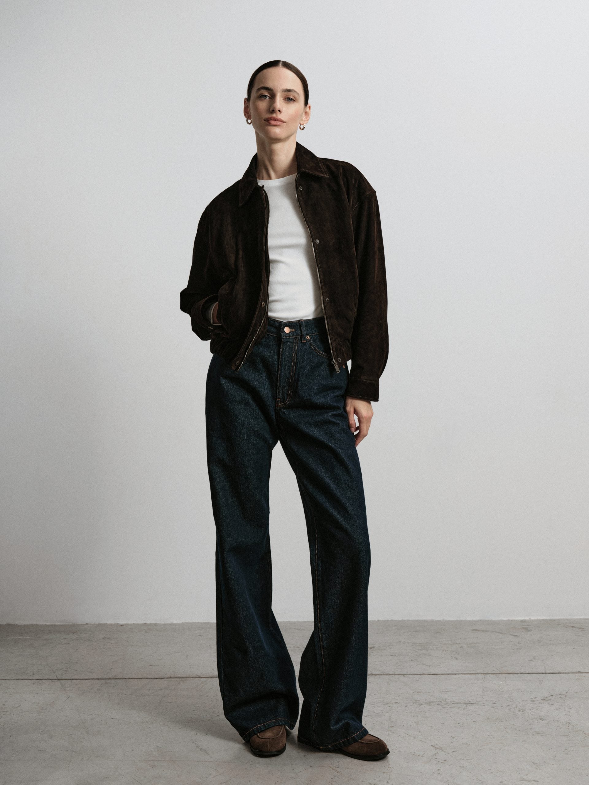 BROOKLYN BABY Genuine Suede Bomber Jacket, Chocolate