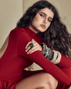 Red Open Back Puff Dress