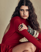 Red Open Back Puff Dress