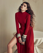 Red Open Back Puff Dress