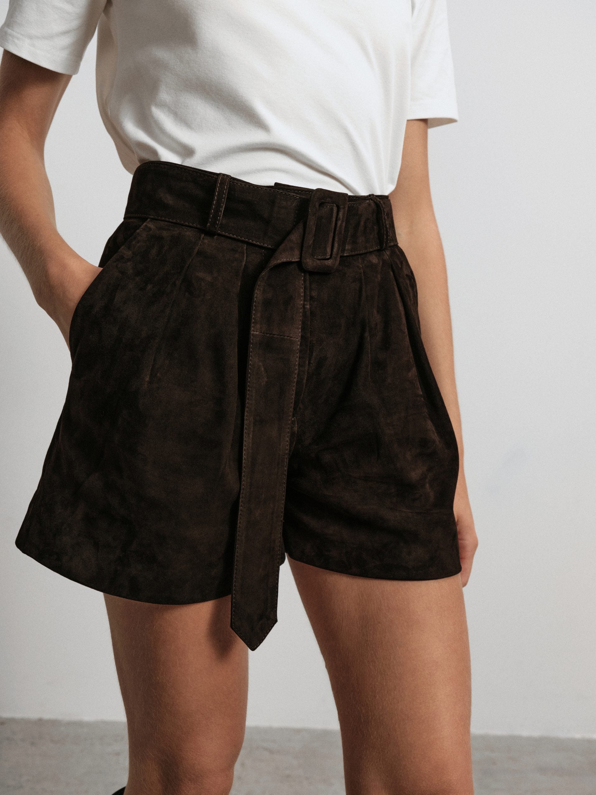 BROOKLYN BABY Genuine Suede Shorts, Chocolate