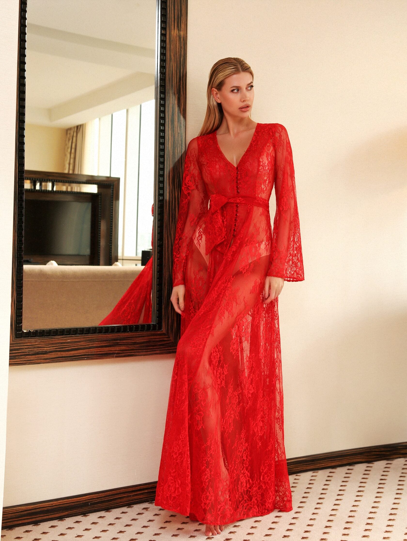 Peignoir maxi Gabi lace