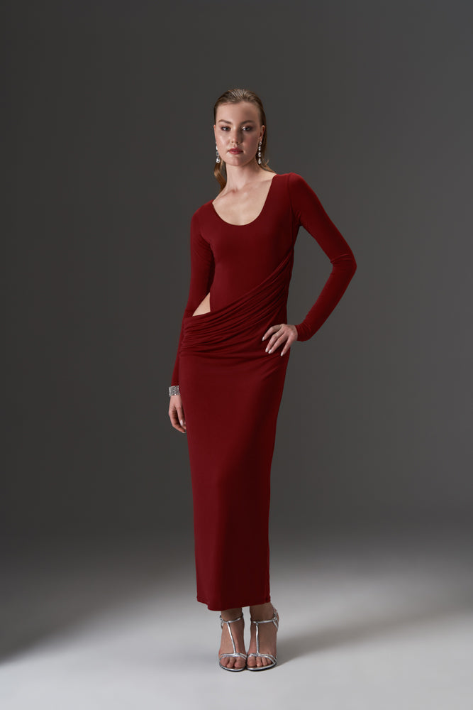 Wave Sleeve Bordo Dress