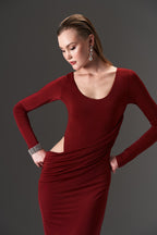 Wave Sleeve Bordo Dress