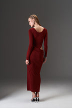 Wave Sleeve Bordo Dress
