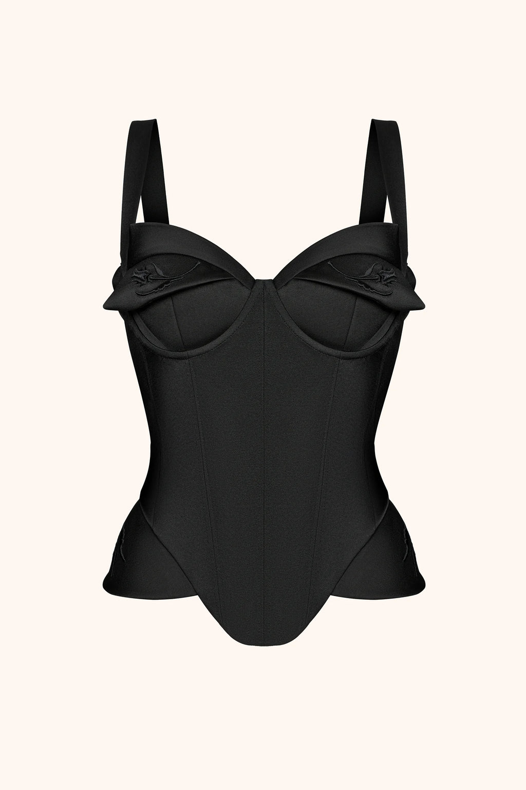 Black corset with tulip embroidery