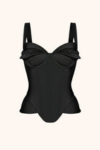 Black corset with tulip embroidery