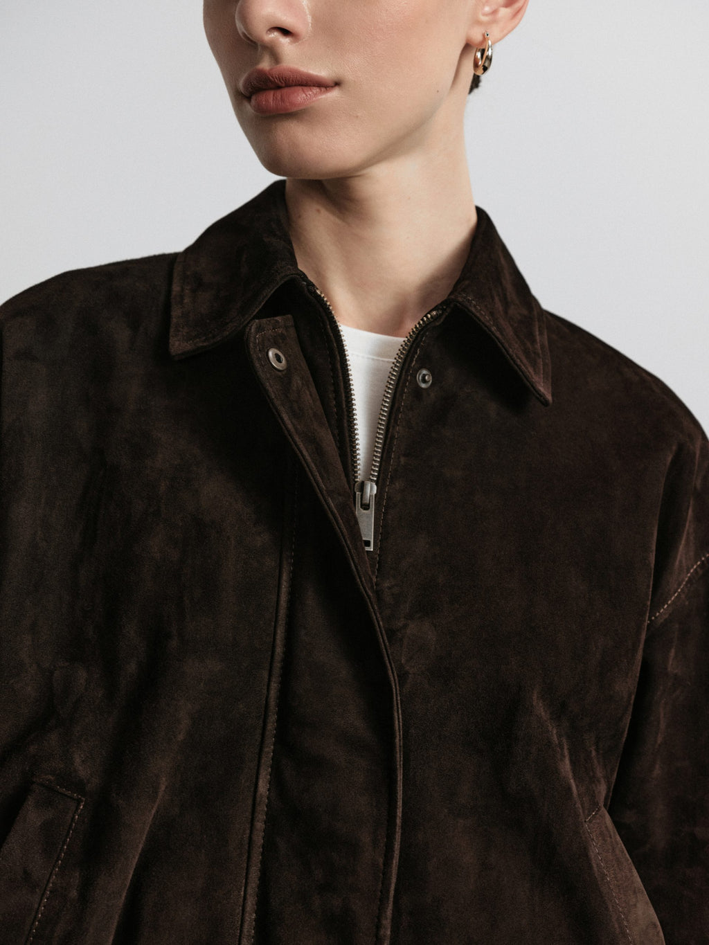 BROOKLYN BABY Genuine Suede Bomber Jacket, Chocolate