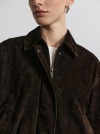 BROOKLYN BABY Genuine Suede Bomber Jacket, Chocolate