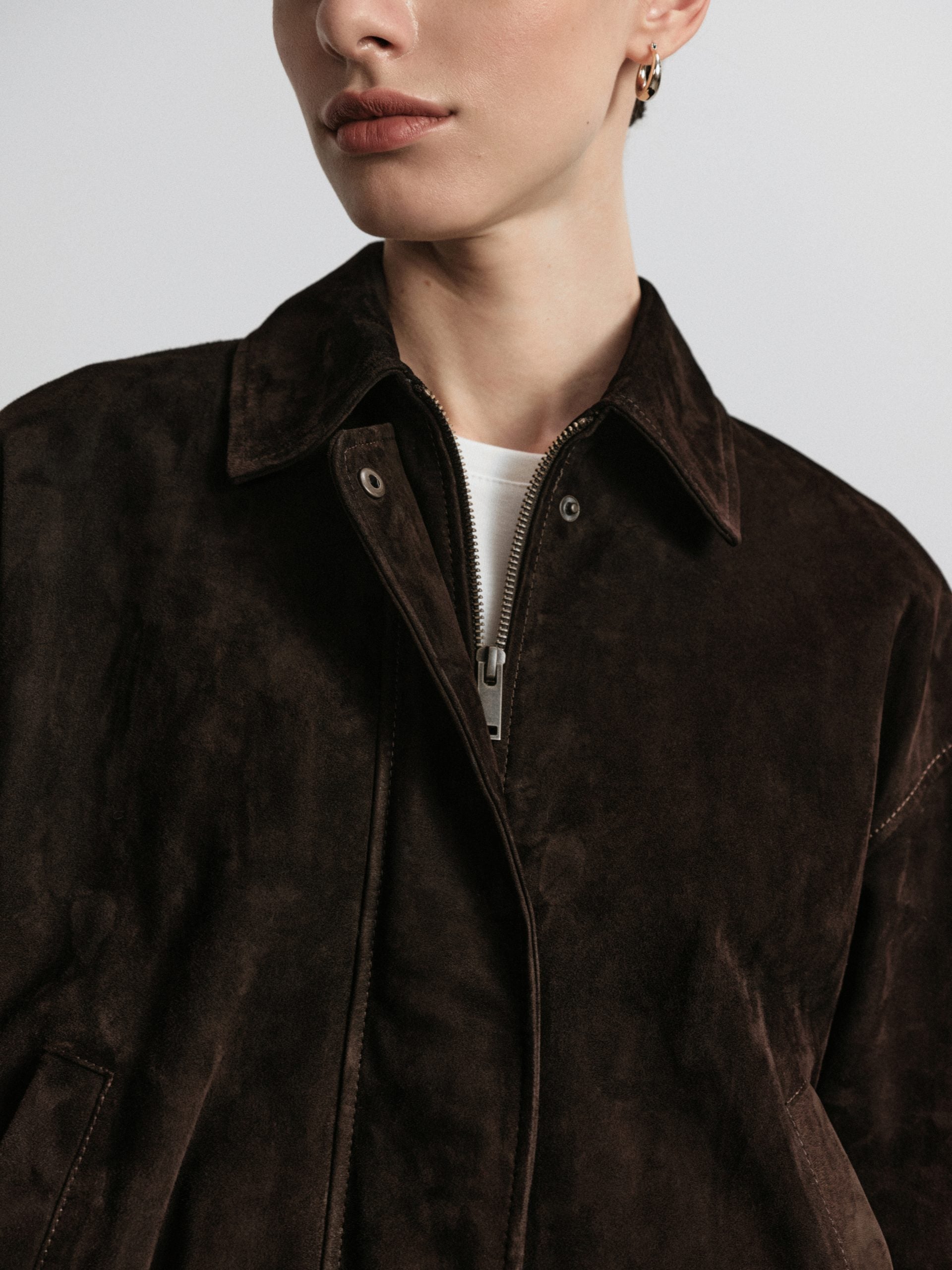 BROOKLYN BABY Genuine Suede Bomber Jacket, Chocolate