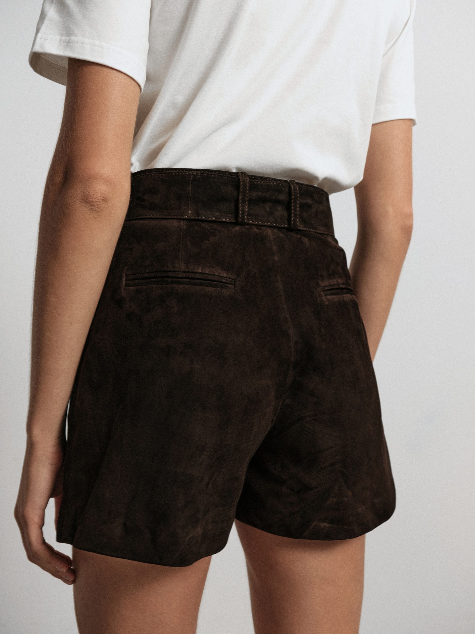 BROOKLYN BABY Genuine Suede Shorts, Chocolate