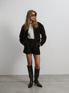 BROOKLYN BABY Genuine Suede Bomber Jacket, Chocolate