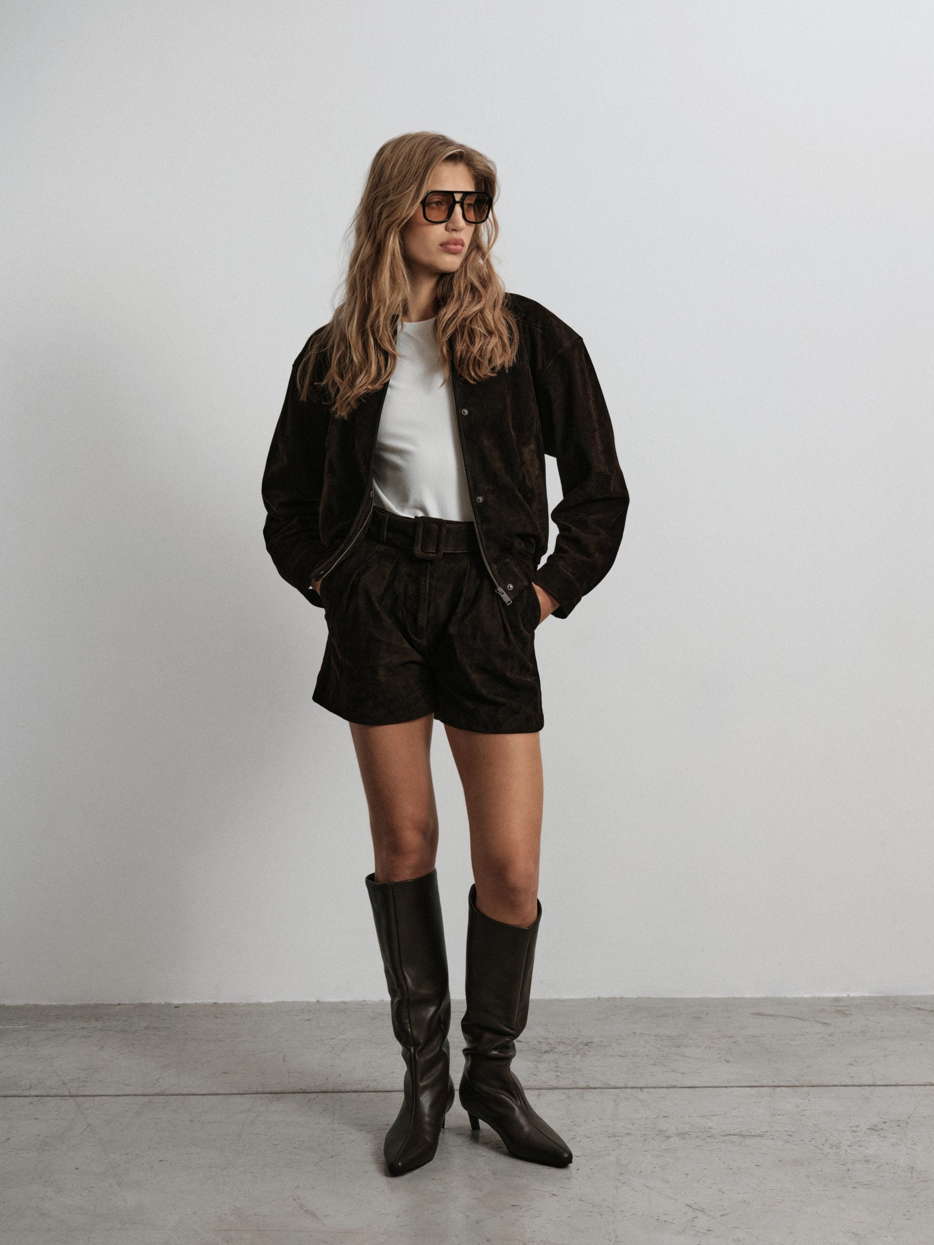 BROOKLYN BABY Genuine Suede Shorts, Chocolate