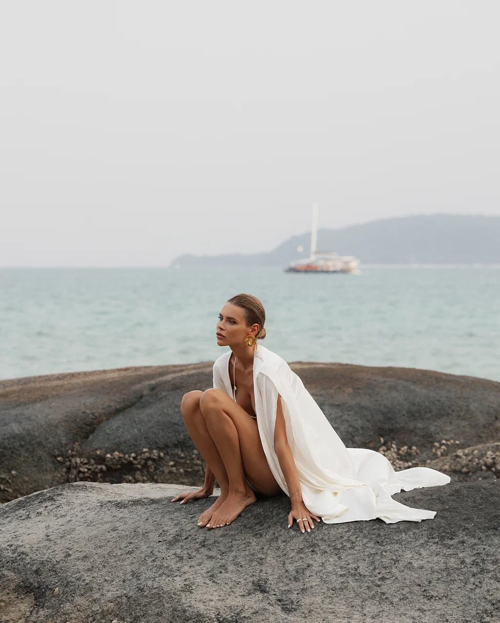 Ivory Cape Maxi Dress with Ruffle Hem