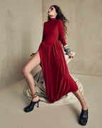 Red Open Back Puff Dress