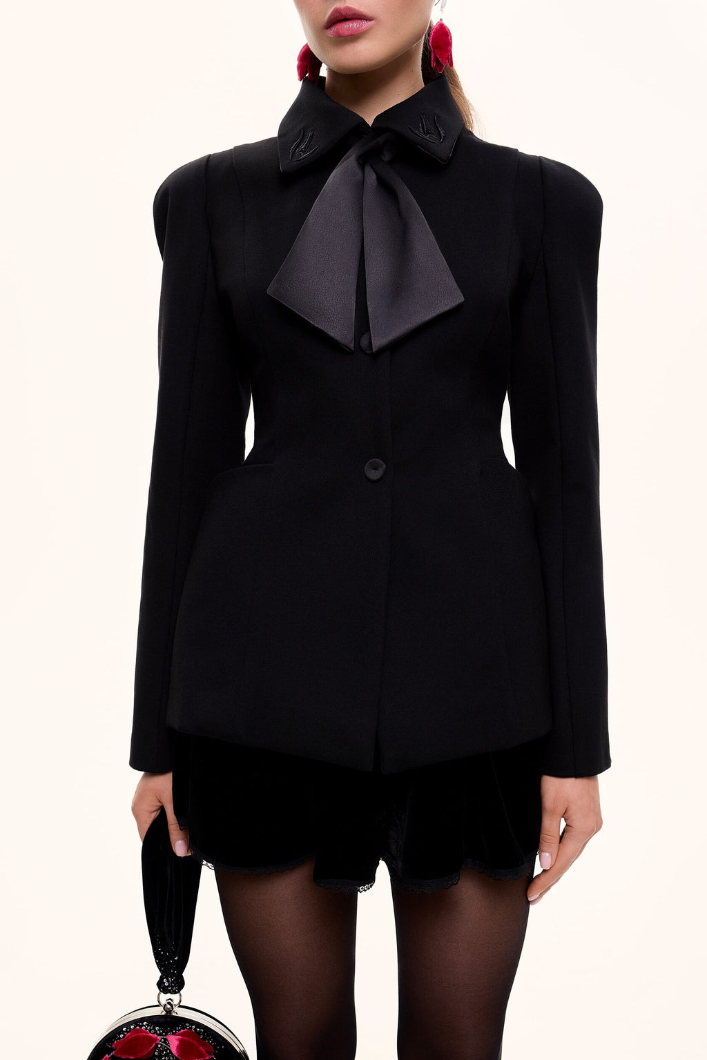 Jersey jacket with removable collar and tulip embroidery