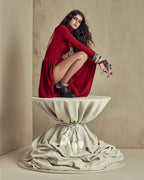 Red Open Back Puff Dress