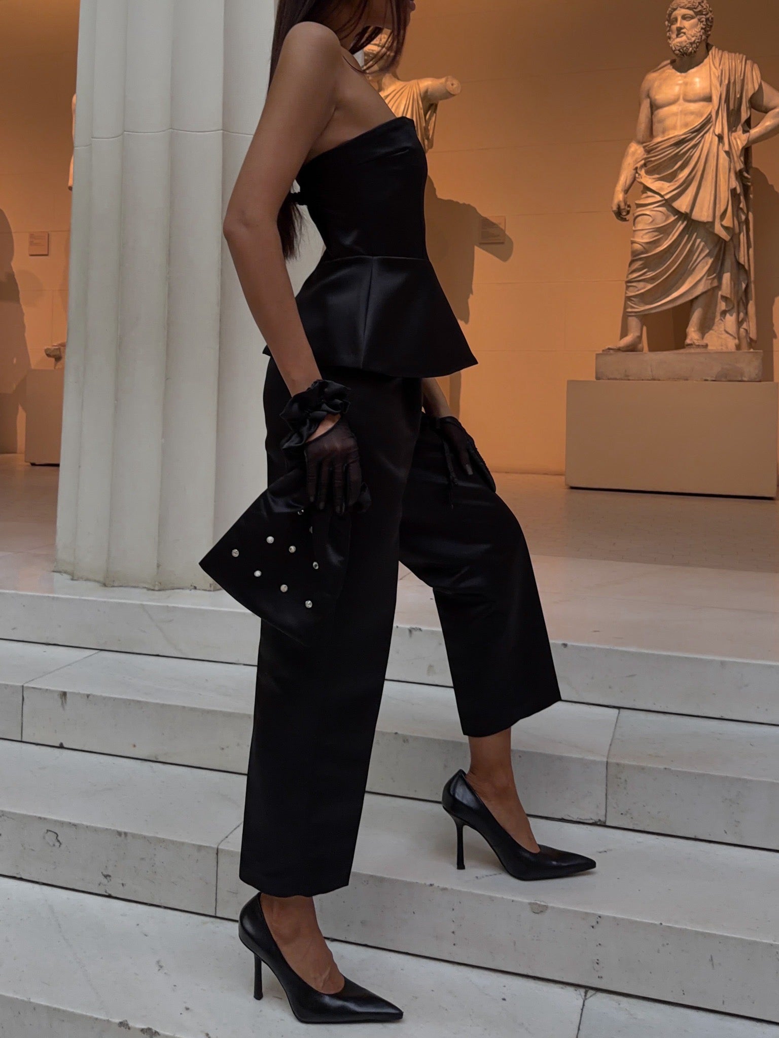 CLARA satin trousers, Black