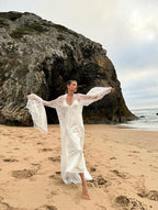 Sheer Lace Maxi Dress with Flared Sleeves