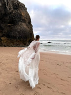 Sheer Lace Maxi Dress with Flared Sleeves