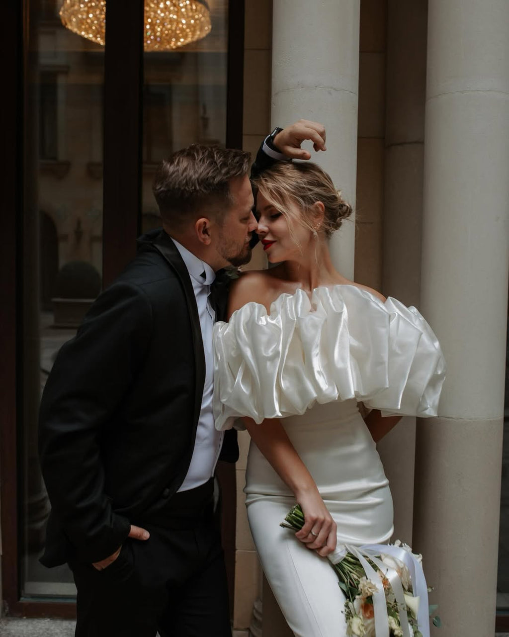 Ivory Off Shoulder Midi Dress with Ruffle Bodice