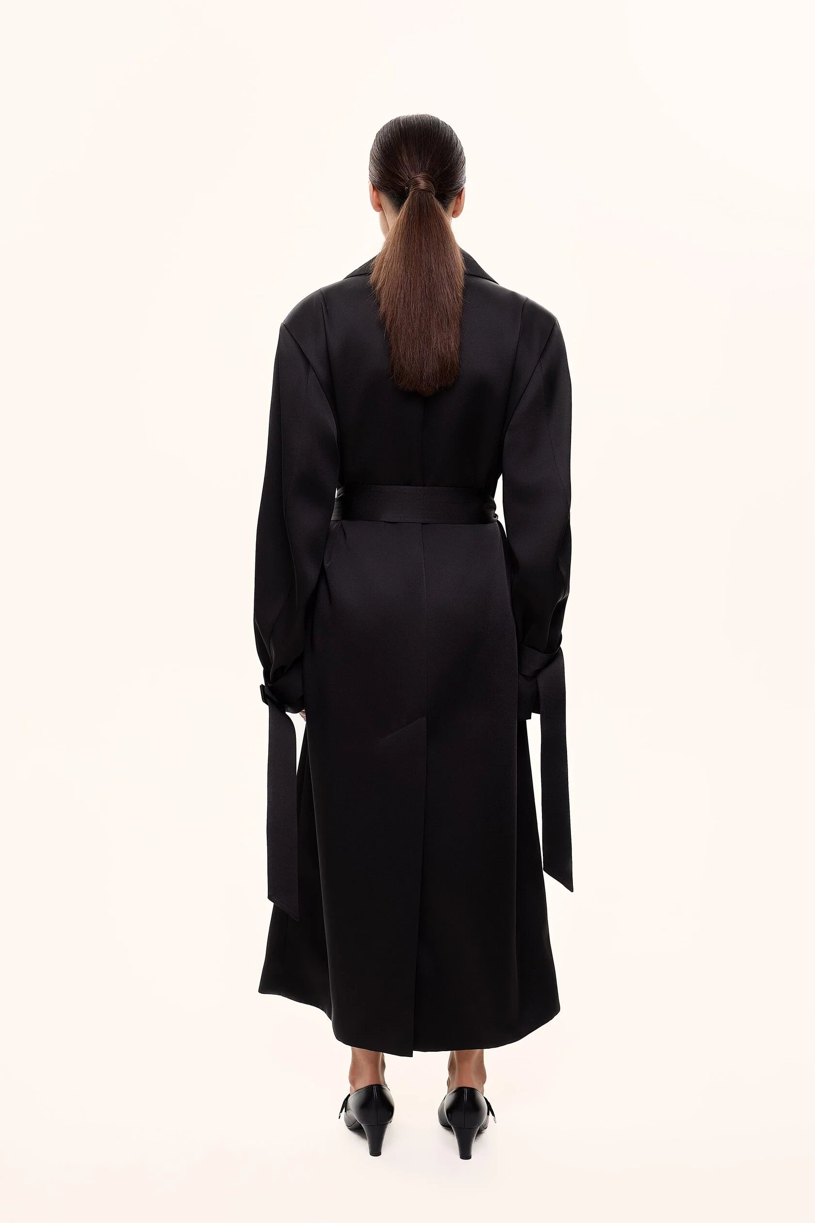 Double-breasted maxi trench coat with belt