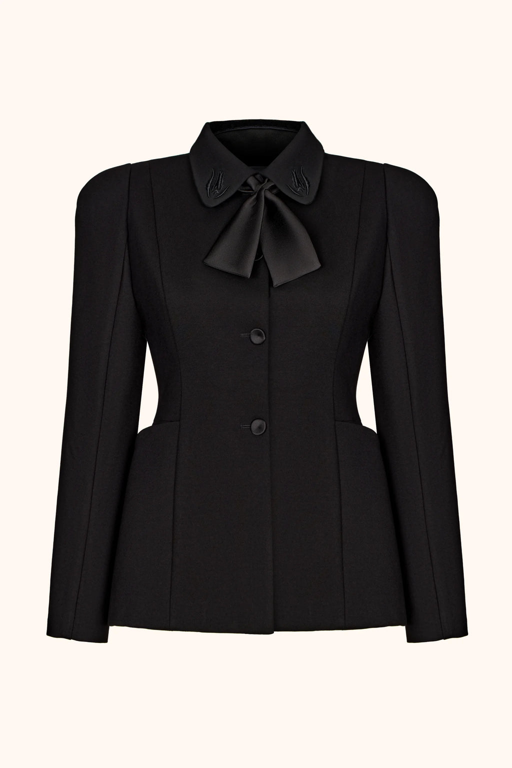 Jersey jacket with removable collar and tulip embroidery