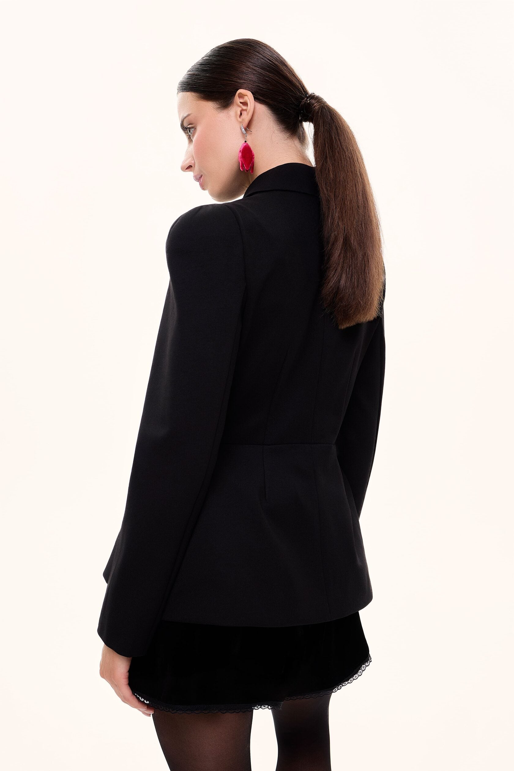 Jersey jacket with removable collar and tulip embroidery