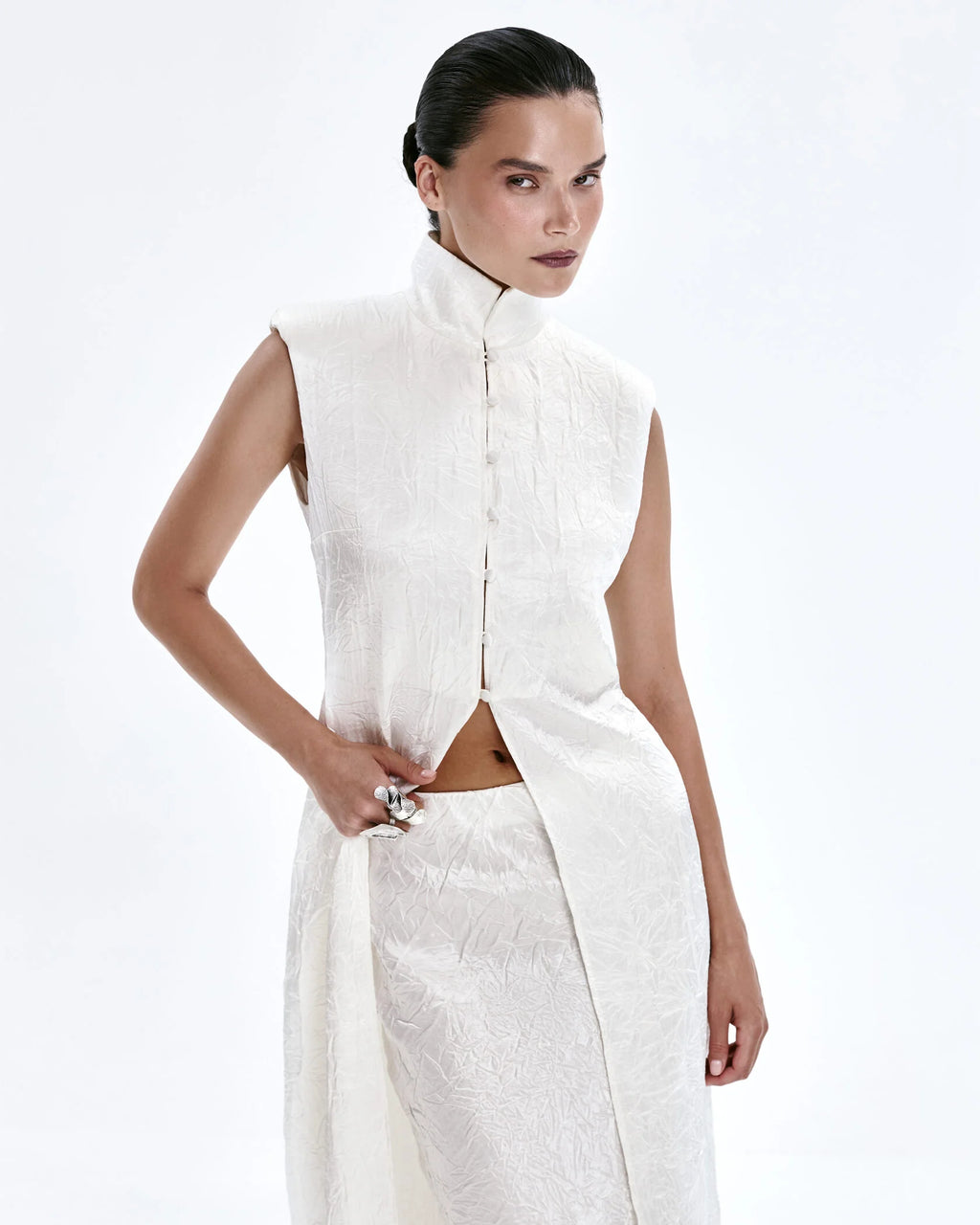 Blouse with a stand-up collar