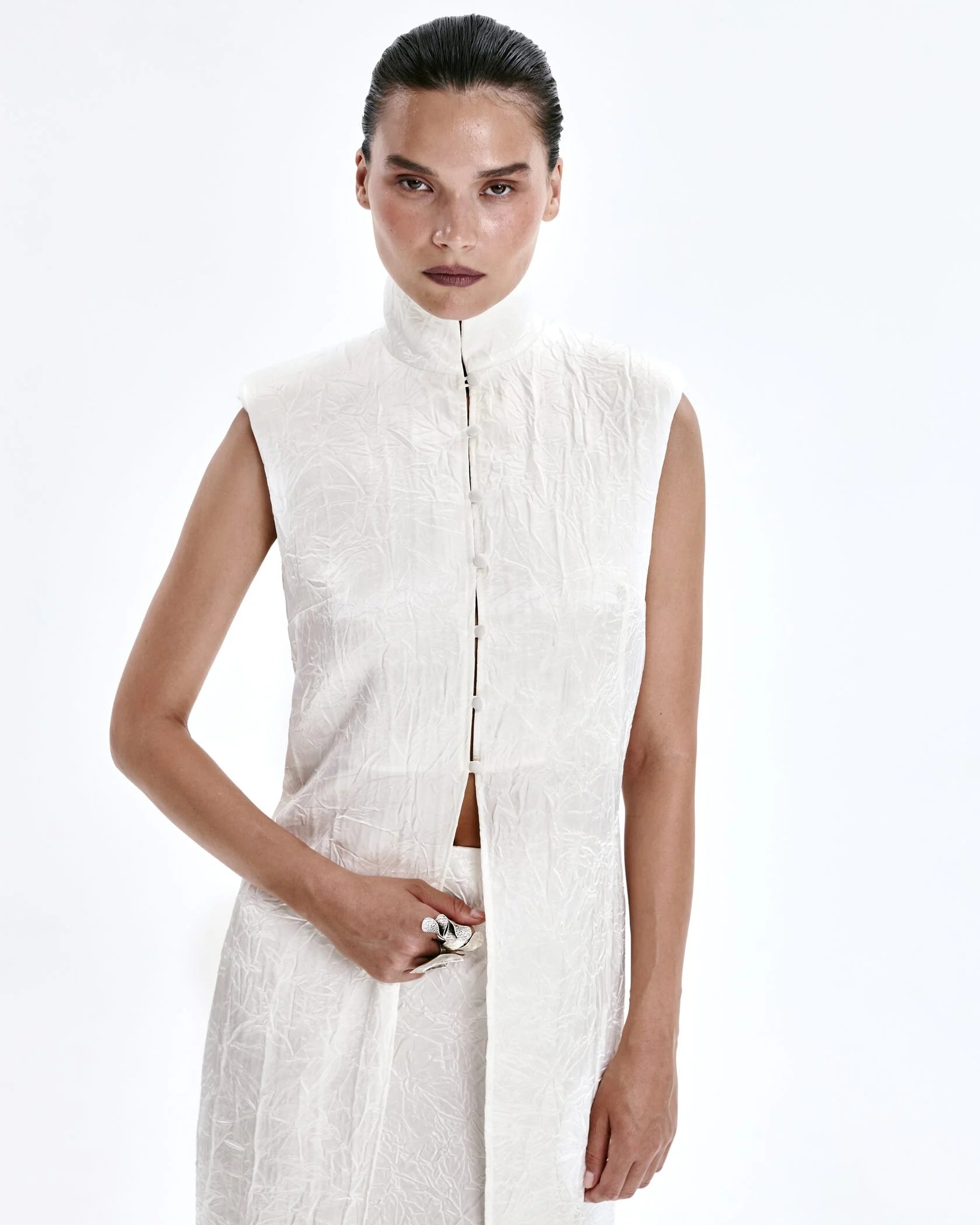 Blouse with a stand-up collar