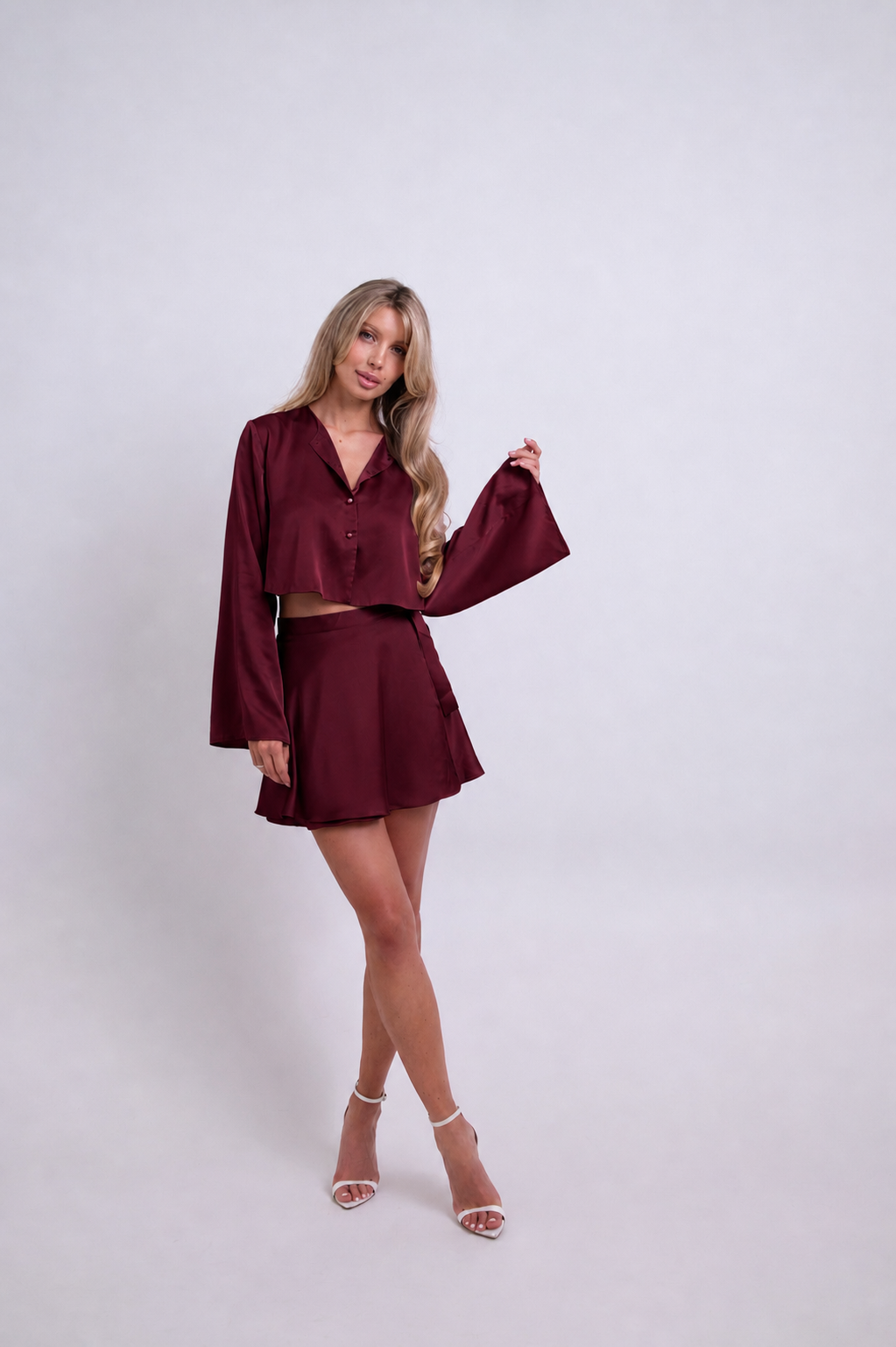 Silk Crop Shirt and Mini Skirt Set