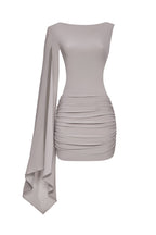 Mini dress with drapery and accent shoulder