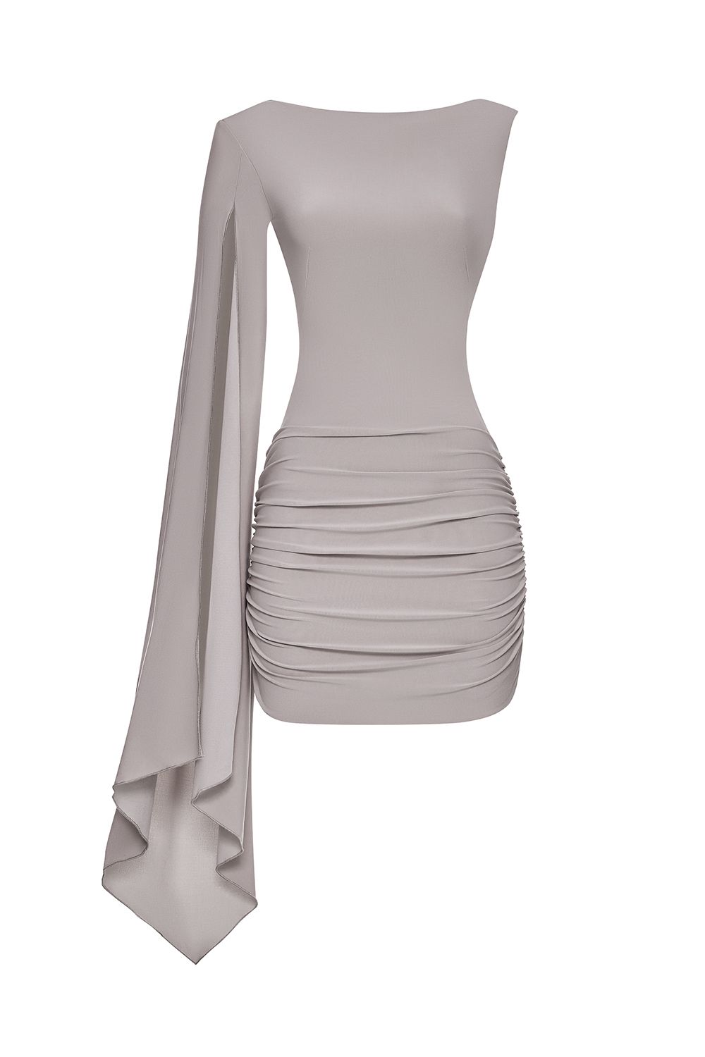 Mini dress with drapery and accent shoulder