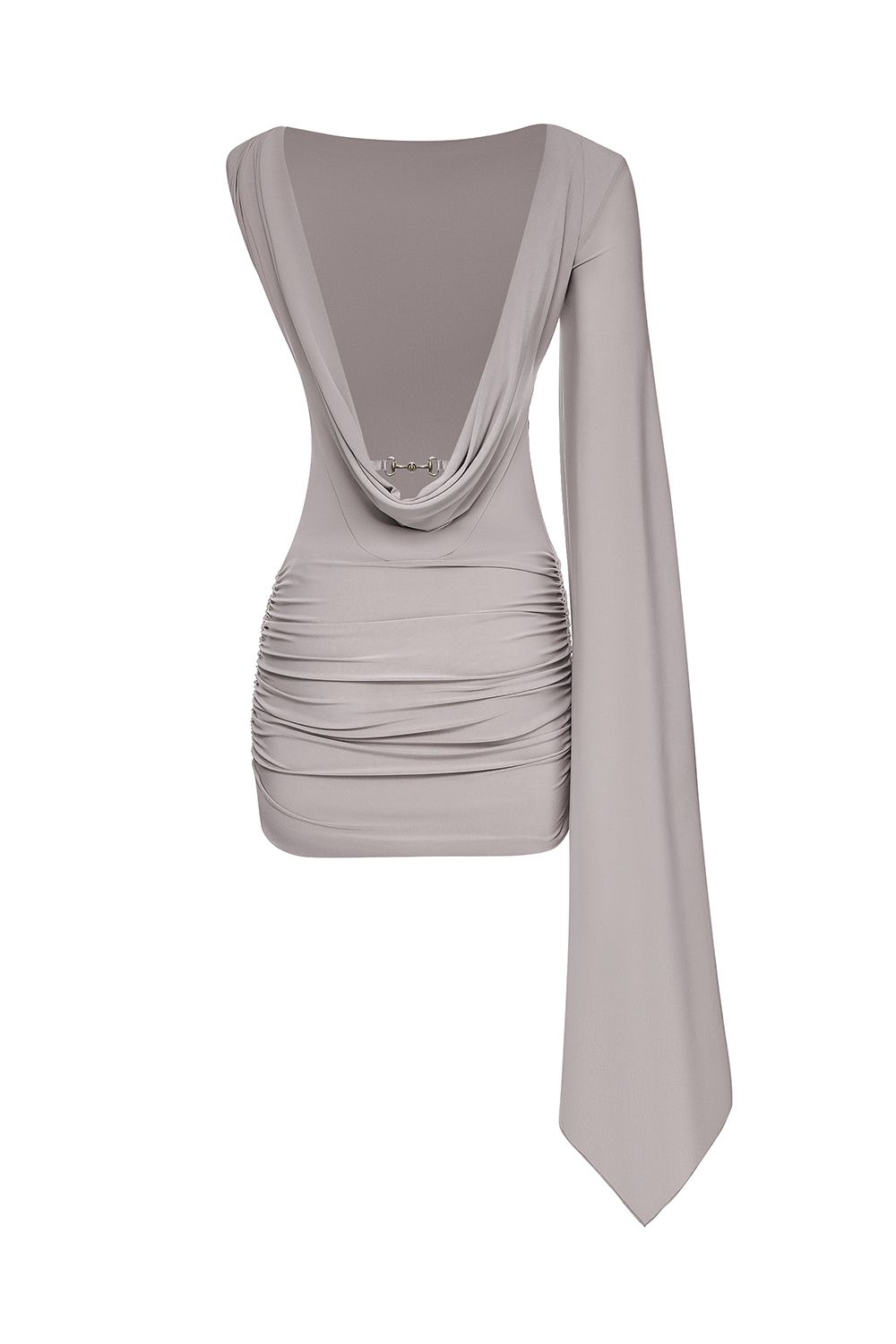 Mini dress with drapery and accent shoulder