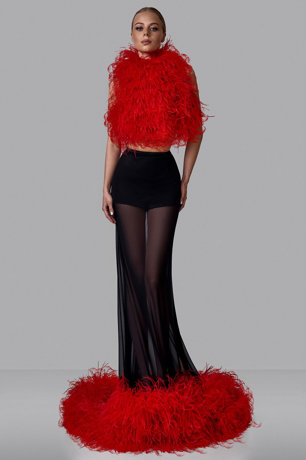 Skirt with ostrich feathers