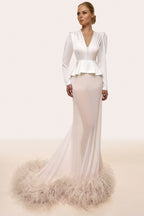 Skirt with ostrich feathers milky