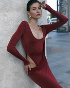 Wave Sleeve Bordo Dress