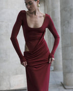 Wave Sleeve Bordo Dress