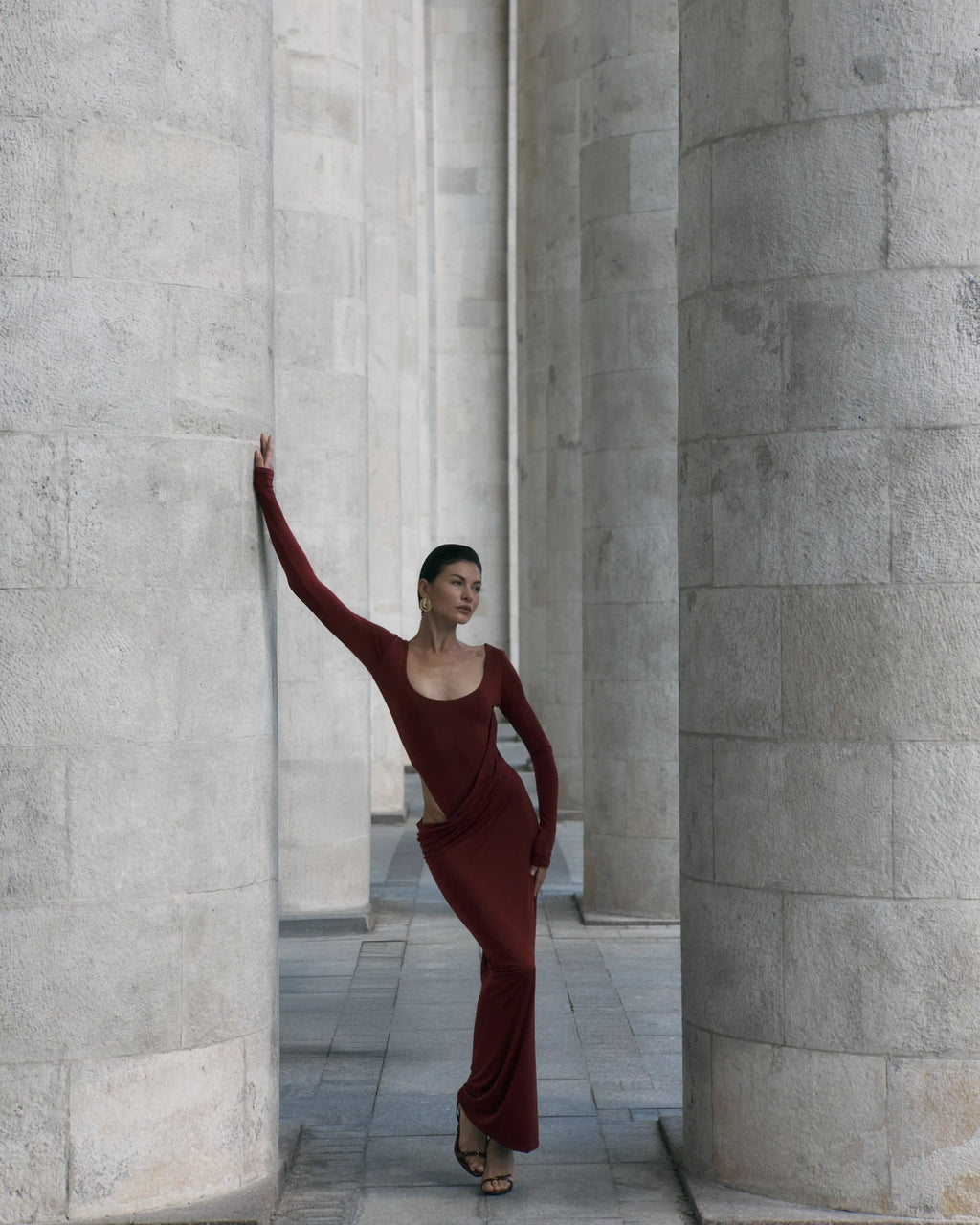 Wave Sleeve Bordo Dress