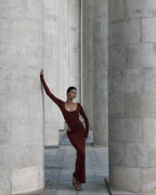 Wave Sleeve Bordo Dress