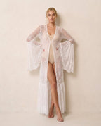 Sheer Lace Maxi Dress with Flared Sleeves