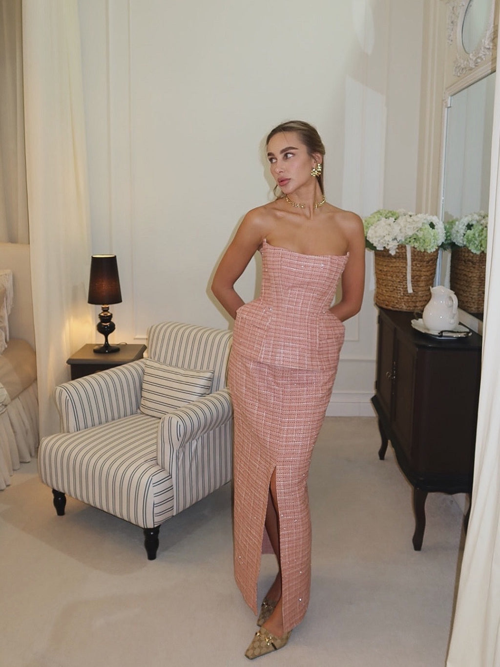 Tweed split-front maxi skirt