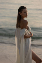 Ivory Cape Maxi Dress with Ruffle Hem