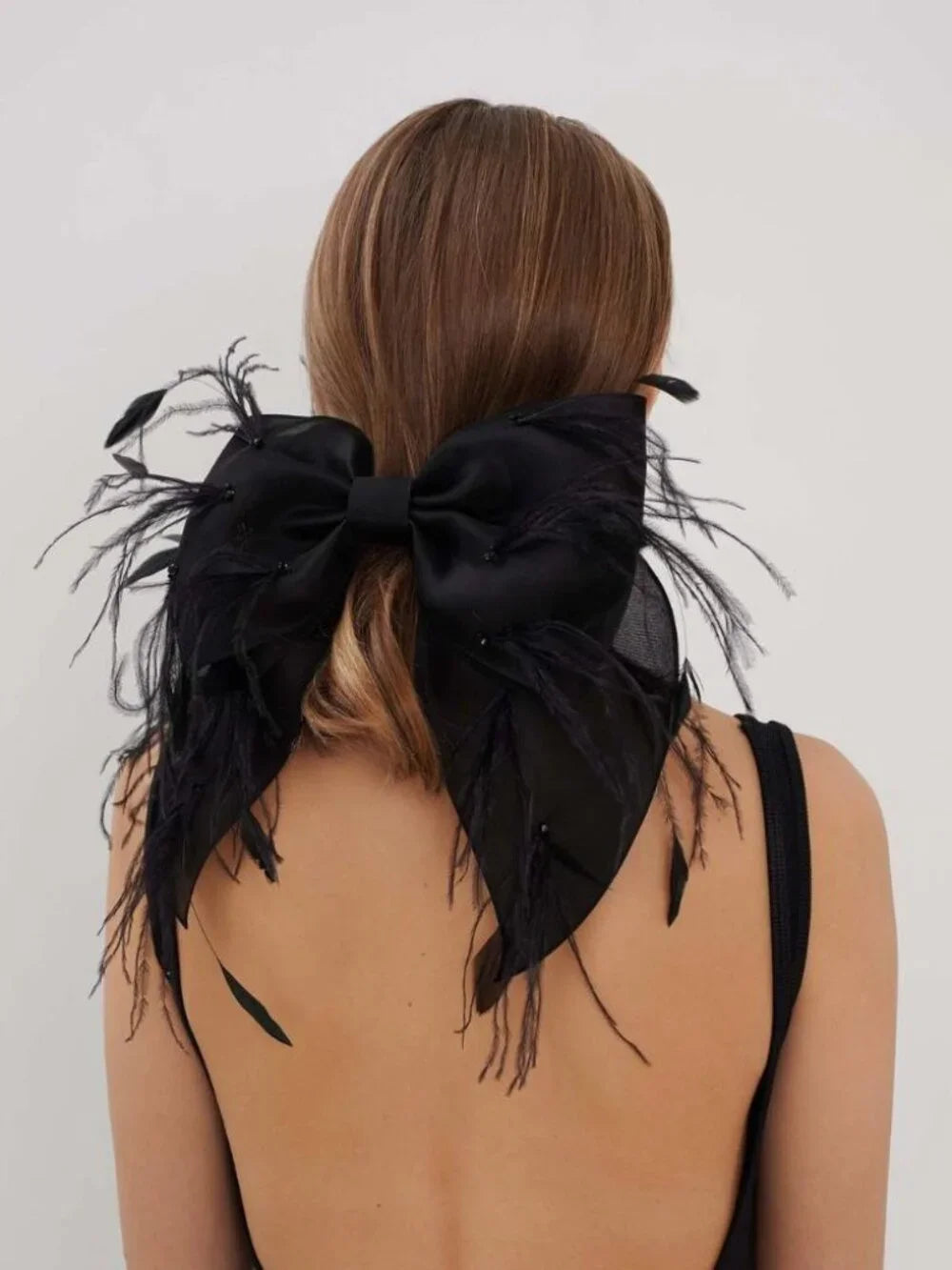 Black Feather Hair Bow