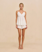 White Ruffle Cami Top and Shorts Set