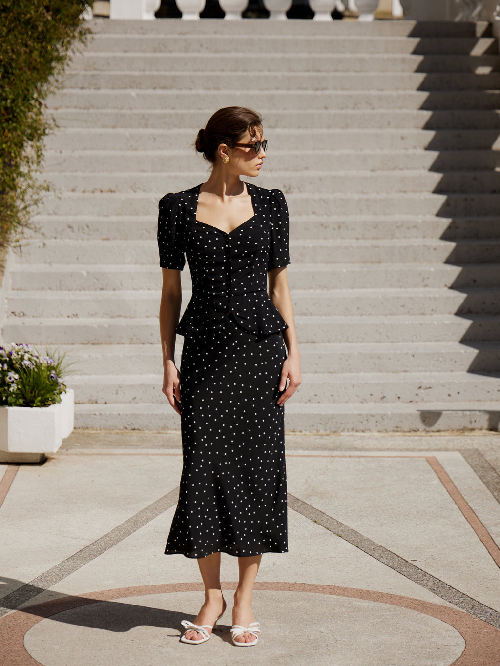 Viscose Polka-Dot Blouse (Black)