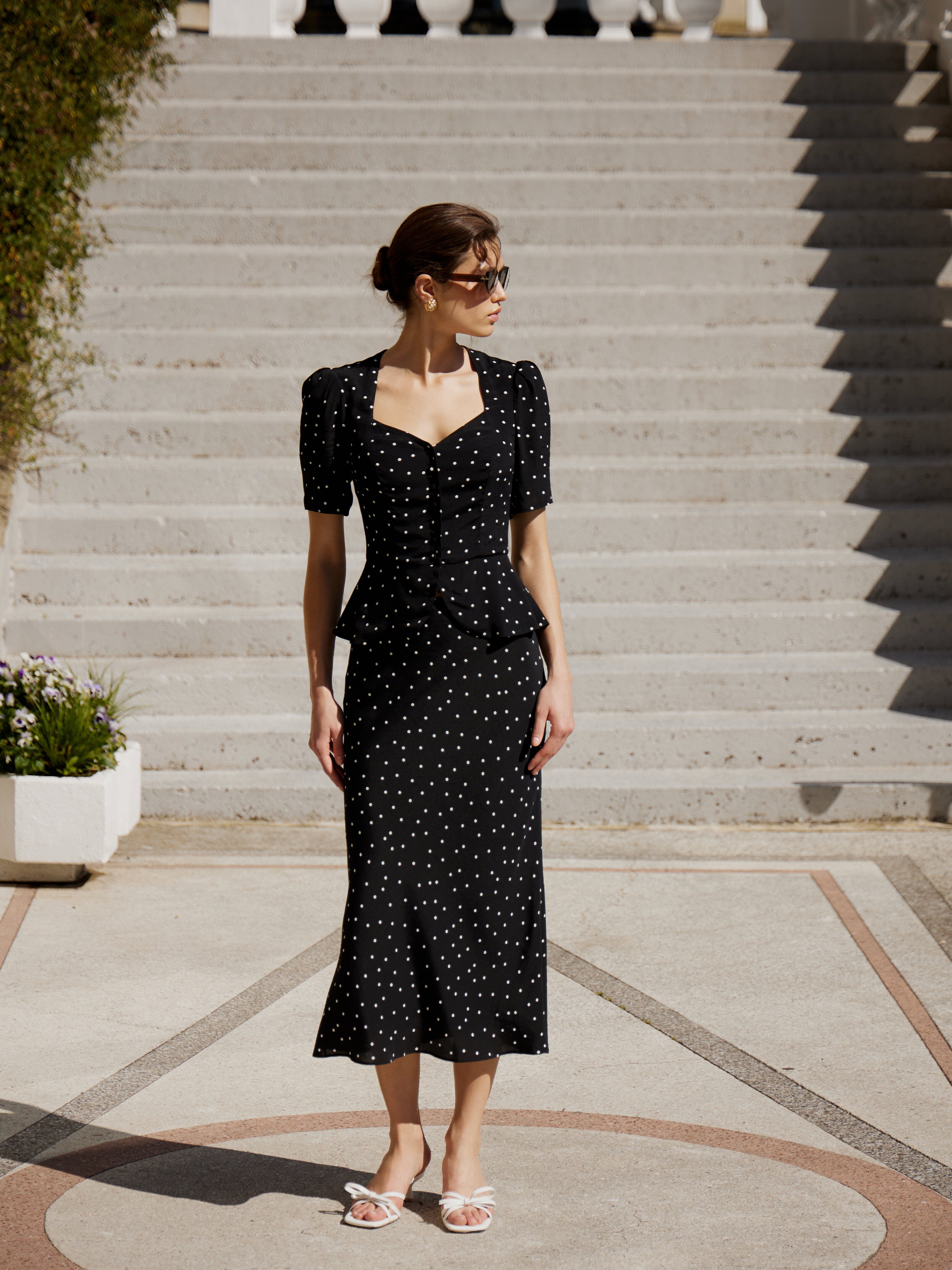 Viscose Polka-Dot Blouse (Black)