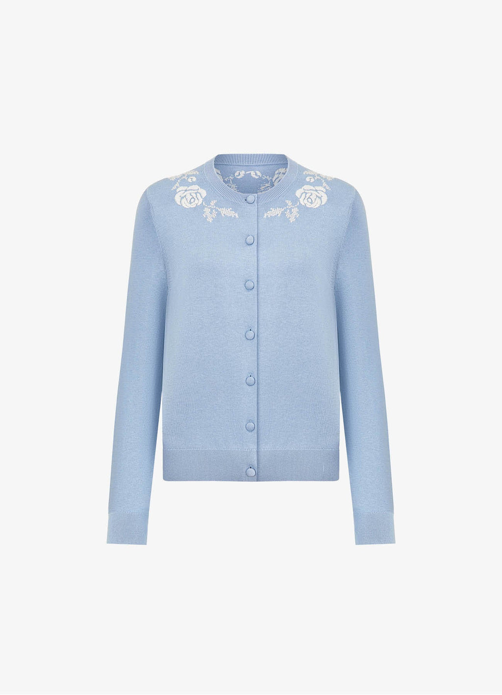 Embroidered Silk-Cotton Cardigan (Blue)